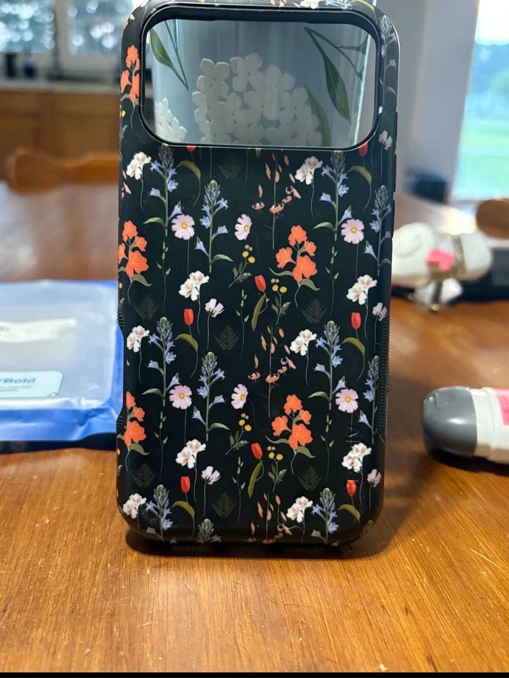 Floral Black Protective Phone Case with Multicolor Bloom Accents